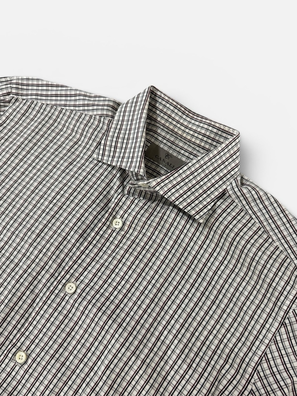 Canali mens 16.5 42 white check 100% cotton luxury dress shirt EUC